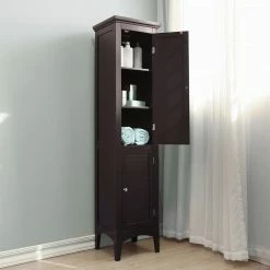 TeamsonUS Teamson Home Glancy Wooden Tall Tower Cabinet With Storage, Dark Brown