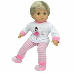 TeamsonUS Sophia's - 15" Doll - Ballerina Print Pj's & Slippers Set - Light Pink