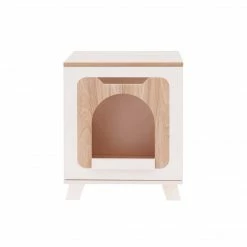 TeamsonUS Teamson Pets Daisy Elevated Vented Wooden Cat Litter Box Enclosure Side Table, Tan