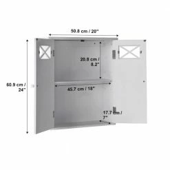 TeamsonUS Teamson Home Dawson Removable Wooden Wall Cabinet With Cross Molding And 2 Doors, White