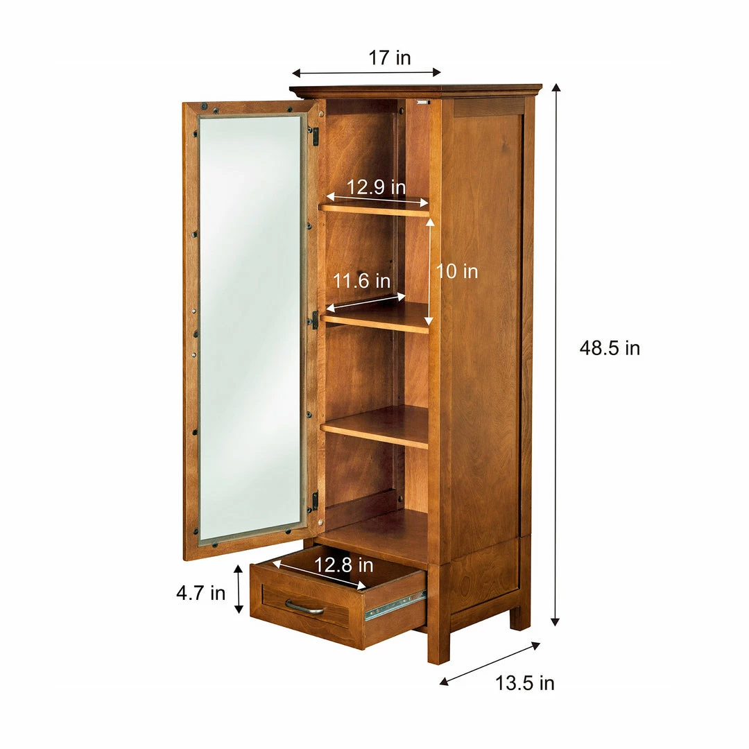 TeamsonUS Teamson Home Avery Wooden Linen Tower Cabinet With Storage, Oiled Oak