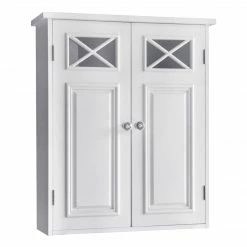 TeamsonUS Teamson Home Dawson Removable Wooden Wall Cabinet With Cross Molding And 2 Doors, White