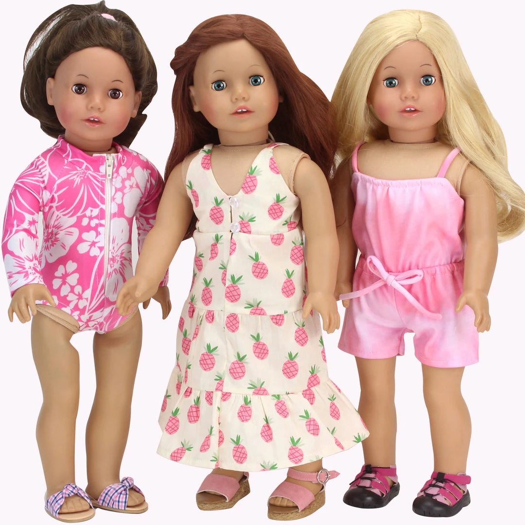 TeamsonUS Sophia's Pineapple Print Maxi Dress For 18" Dolls, Ivory Kids