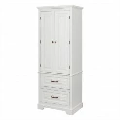 TeamsonUS Teamson Home St. James Wooden Linen Tower Cabinet With 2 Drawers, White