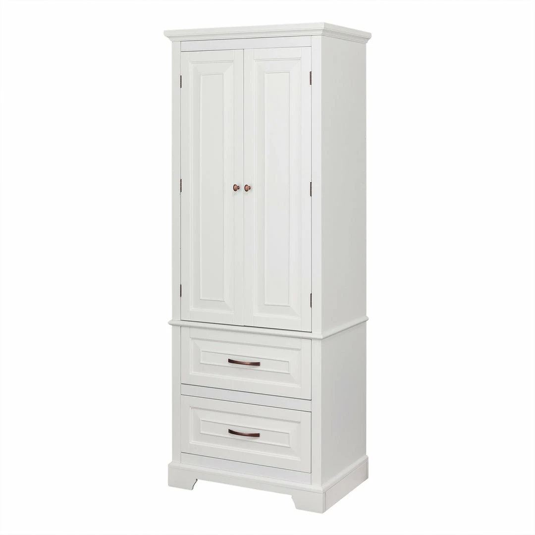 TeamsonUS Teamson Home St. James Wooden Linen Tower Cabinet With 2 Drawers, White