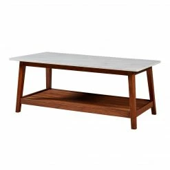 TeamsonUS Teamson Home Kingston Wooden Coffee Table With Storage And Marble-Look Top, Marble/Walnut