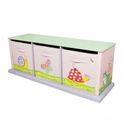 TeamsonUS Fantasy Fields Magic Garden Kids Wooden Storage Cubby Bench, Pink