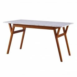 TeamsonUS Teamson Home Ashton Rectangular Marble-Look Dining Table With Wood Base, Marble/Walnut