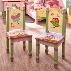 TeamsonUS Fantasy Fields Kids Painted Wooden Magic Garden Chairs, Set Of 2, Multicolor