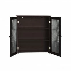TeamsonUS Teamson Home Chesterfield Removable Wooden Wall Cabinet With 2 Waffle Glass Doors, Espresso