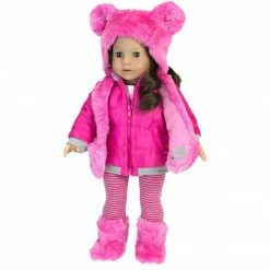 TeamsonUS Sophia's 4 Piece Winter Outfit With Bear Fur Hat Set For 18'' Dolls, Hot Pink Kids