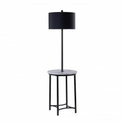 TeamsonUS Teamson Home Shenna Floor Lamp With Faux Marble Tray Table And Built-In USB Port, Black