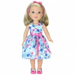 TeamsonUS Sophia's Satin Floral Dress And Shoes For 14.5" Dolls, Pink/Blue