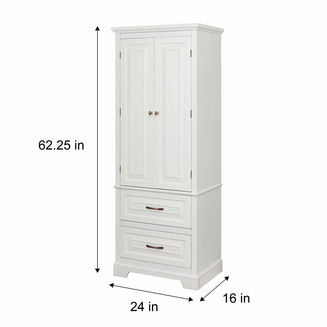 TeamsonUS Teamson Home St. James Wooden Linen Tower Cabinet With 2 Drawers, White