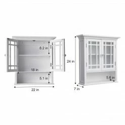 TeamsonUS Teamson Home Neal Removable Wooden Wall Cabinet With 2 Glass Doors, White