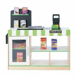 TeamsonUS Teamson Kids Cashier Austin Play Market Checkout Counter With 26 Accessories, Green/Natural
