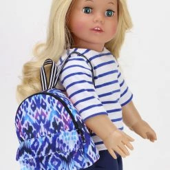 TeamsonUS Kids Sophia's Doll-Sized Backpack In Ikat Print For 18 Inch Doll, Blue