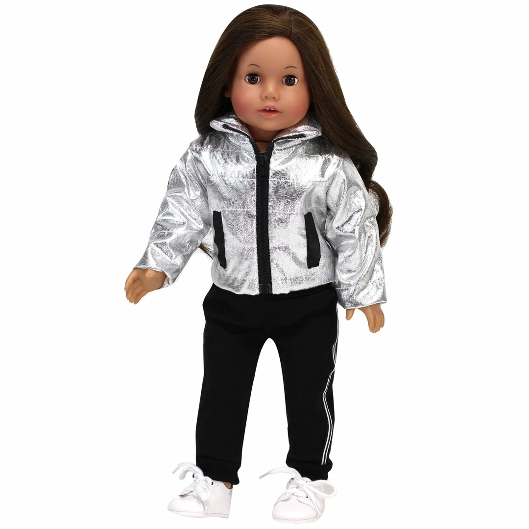 TeamsonUS Kids Sophia's 4 Pc Casual Winter Set For 18 Inch Dolls, Silver/Black