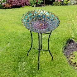 TeamsonUS Teamson Home 18" Mosaic Flower Glass Bird Bath W/ Stand