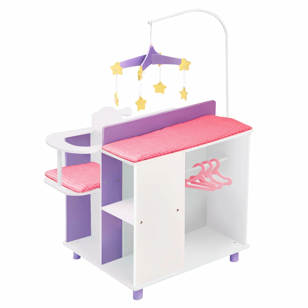 TeamsonUS Olivia's Little World Kids Little Princess Baby Doll Changing Station With Storage, White/Purple