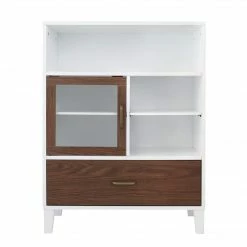 TeamsonUS Teamson Home Tyler Modern Wooden Floor Storage Cabinet With Drawer, Walnut/White