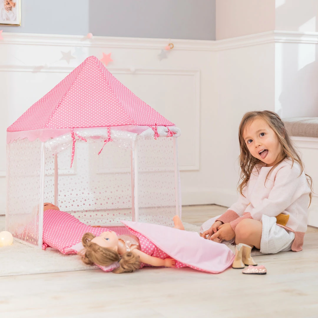 TeamsonUS Olivia's Little World Toy Tent With 2 Sleeping Bags For 18" Dolls, White/Pink