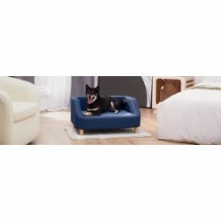 TeamsonUS New Teamson Pets Bennett Elevated Linen Sofa Pet Daybed For Small And Medium Dogs, Navy