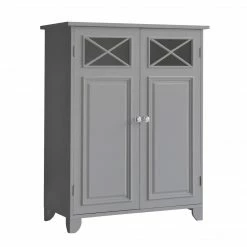 TeamsonUS New Teamson Home Dawson Contemporary Wooden Floor Storage Cabinet With Two Doors, Gray
