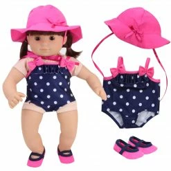 TeamsonUS Kids Sophia's Polka Dot Bathing Suit Set For 15'' Dolls, Navy/Pink