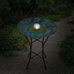 TeamsonUS Teamson Home 18 Inch Solar Glass Birdbath - Peacock