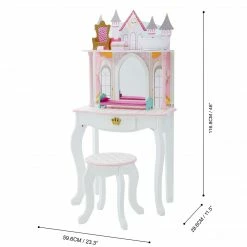 TeamsonUS Fantasy Fields Kids Dreamland Castle Vanity Set With Chair And Accessories, White/Pink