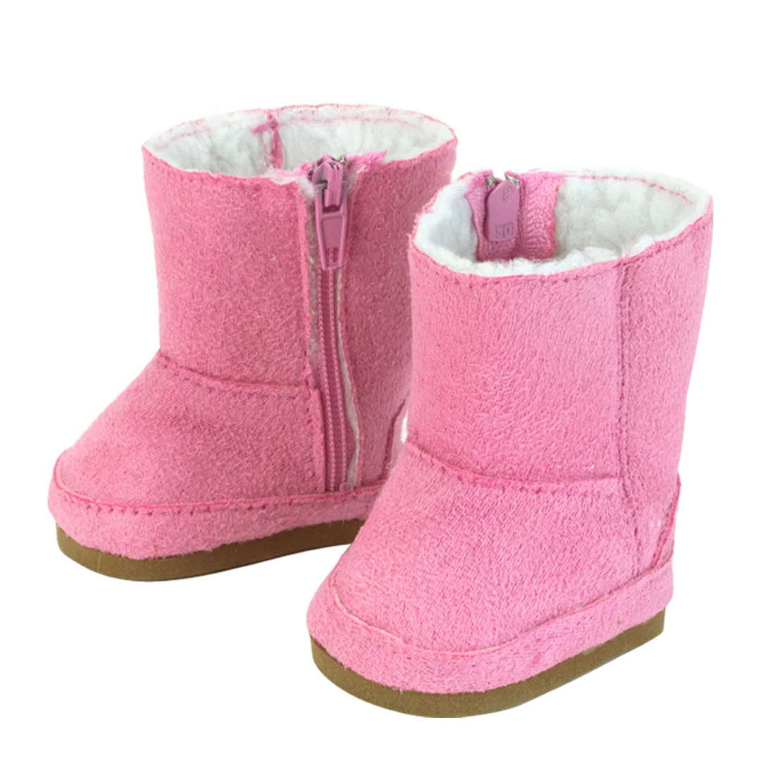TeamsonUS Kids Sophia's Set Of 3 Suede Winter Boots For 18" Dolls, Pink/Purple/Tan