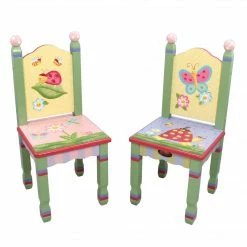 TeamsonUS Fantasy Fields Kids Painted Wooden Magic Garden Chairs, Set Of 2, Multicolor