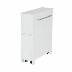 TeamsonUS Teamson Home Narrow Cabinet With Storage Drawers And Towel Bar 6.5" L X 25" H, White
