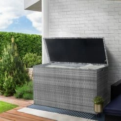 TeamsonUS Teamson Home Wicker 154 Gallon Outdoor Deck Box For Cushions Or Pool Accessory Storage, Gray New
