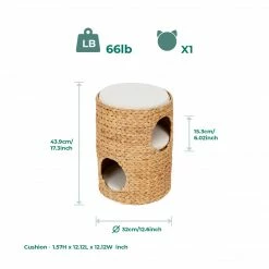 TeamsonUS Teamson Pets Neith Wicker Seagrass 3-Tier Cat Bed Condo With Cushions, Tan/Cream