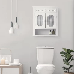 TeamsonUS Teamson Home Lisbon Removable Wooden Wall Cabinet With Drapery-Lined Doors, White