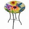 TeamsonUS Teamson Home Outdoor 18" Hand Painted Butterfly Fusion Glass Solar Bird Bath W/ Stand