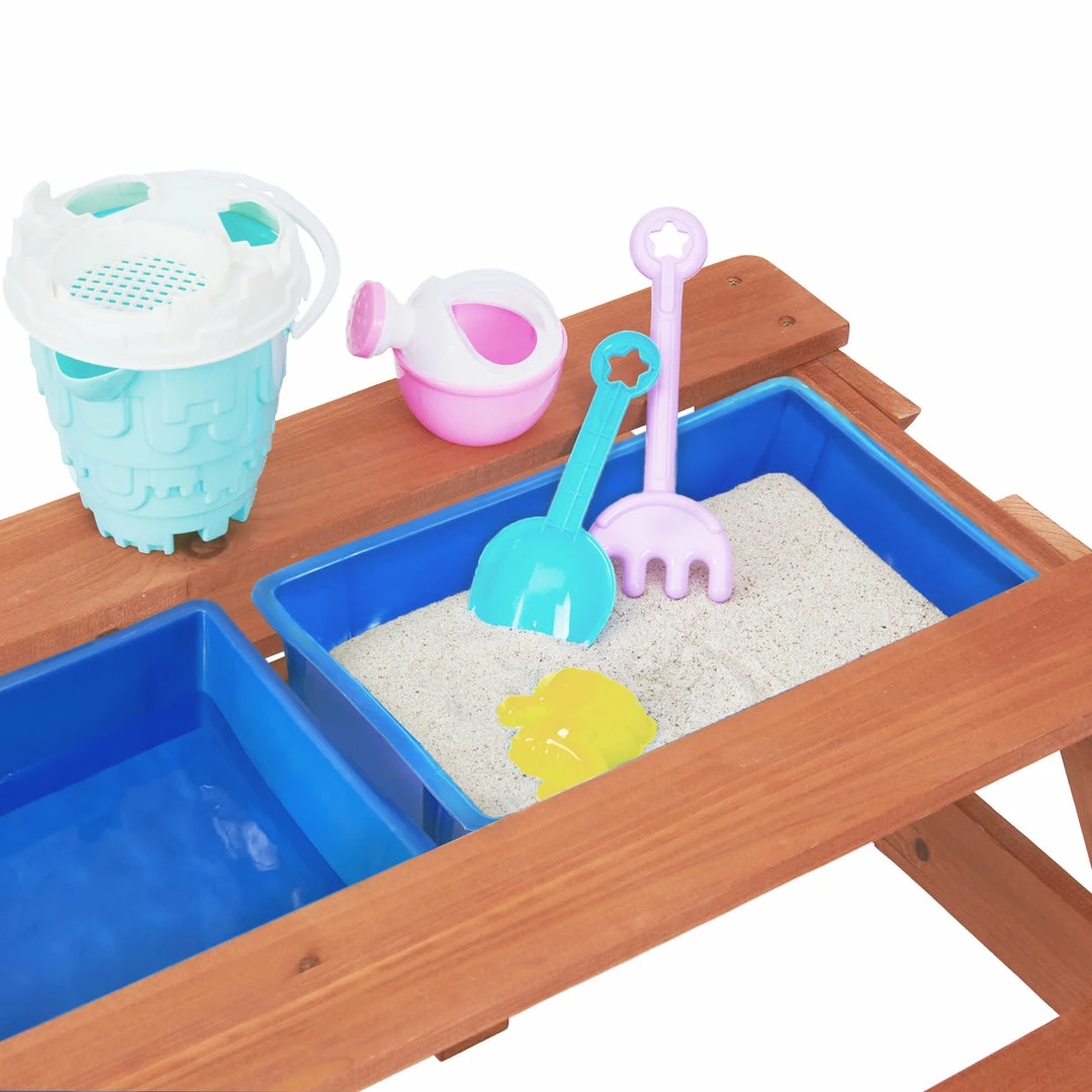 TeamsonUS Teamson Kids Outdoor Wooden Picnic Table With 2 Sensory Bins For Sand/Water Play Plus Accessories, Warm Cherry