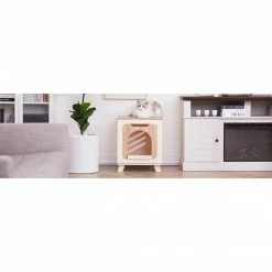 TeamsonUS Teamson Pets Daisy Elevated Vented Wooden Cat Litter Box Enclosure Side Table, Tan