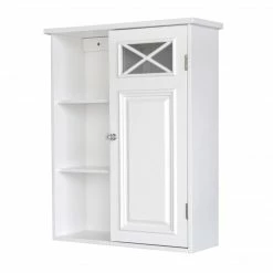 TeamsonUS Teamson Home Dawson Removable Wooden Wall Cabinet With Cross Molding, White