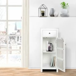 TeamsonUS Teamson Home Connor Floor Cabinet With Adjustable Shelf And Storage Drawer, White