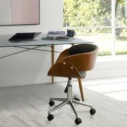 TeamsonUS Teamson Home Faux Leather Curved Swivel Home Office Chair With Adjustable Seat Height, Black/Brown