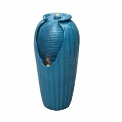 TeamsonUS Teamson Home Indoor/Outdoor Contemporary Glazed Contoured Vase Water Fountain With LED Lights, Blue