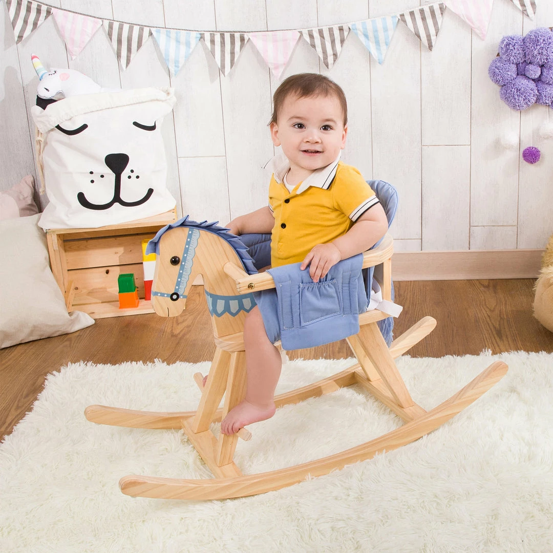 TeamsonUS Fantasy Fields Zoo Kingdom Kids Rocking Horse, Tan/Blue