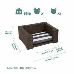 TeamsonUS Teamson Pets Clotho Outdoor Cat Or Small Dog Wicker Bed With Cushion, Walnut/Gray New