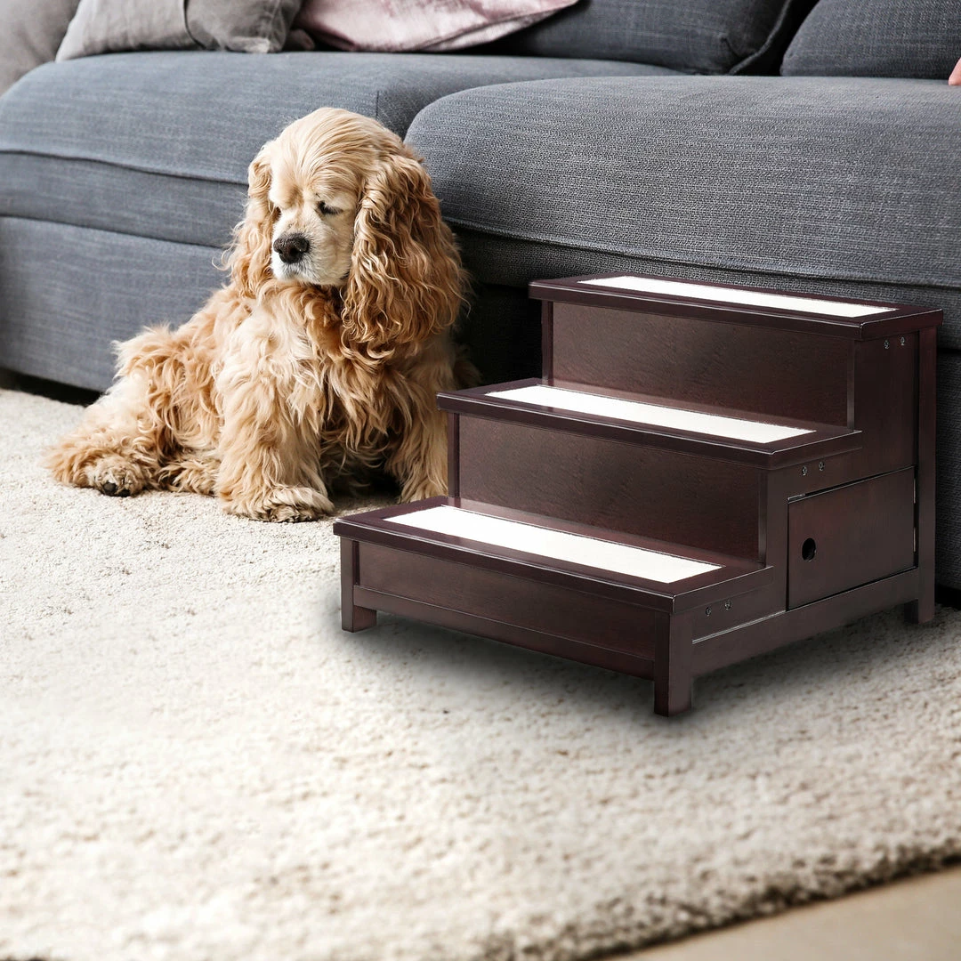 TeamsonUS Teamson Home Mahogany Wood Pet Stairs For Dog Or Cat