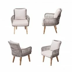 TeamsonUS Teamson Home Indoor/Outdoor 3 Piece Wicker Bistro Patio Set With Table, Chairs And Cushions Set, Tan/Brown