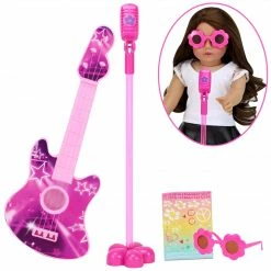 TeamsonUS Kids Sophia's Rock 'n Roll Music Set With Guitar, Sunglasses And Microphone For 18" Dolls, Pink