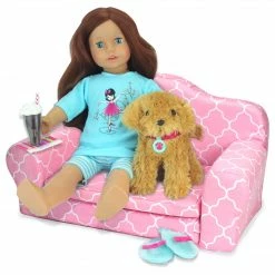 TeamsonUS Sophia's 2-in-1 Plush Pull-Out Sofa Bed For Two 18'' Dolls, Pink Kids